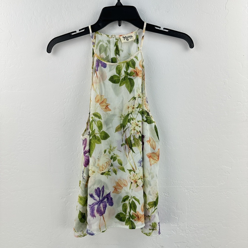 Show Me Your Mumu Halter‎ Top Split Back Cami Womens S Floral Open Back Button